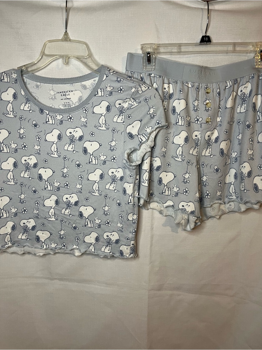 American Eagle Outfitters Light Blue & White Snoopy Lounge Top